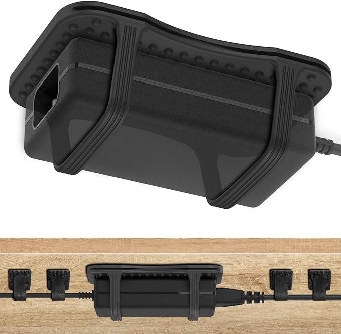 TRONWIN Laptop Charger Holder, Reinforced Silicone Adapter Mount for Under Desk Power Brick with Self-Adhesive Cable Ties, Heat-Dissipating Non-Slip Organizer for Home Office & Gaming Desk