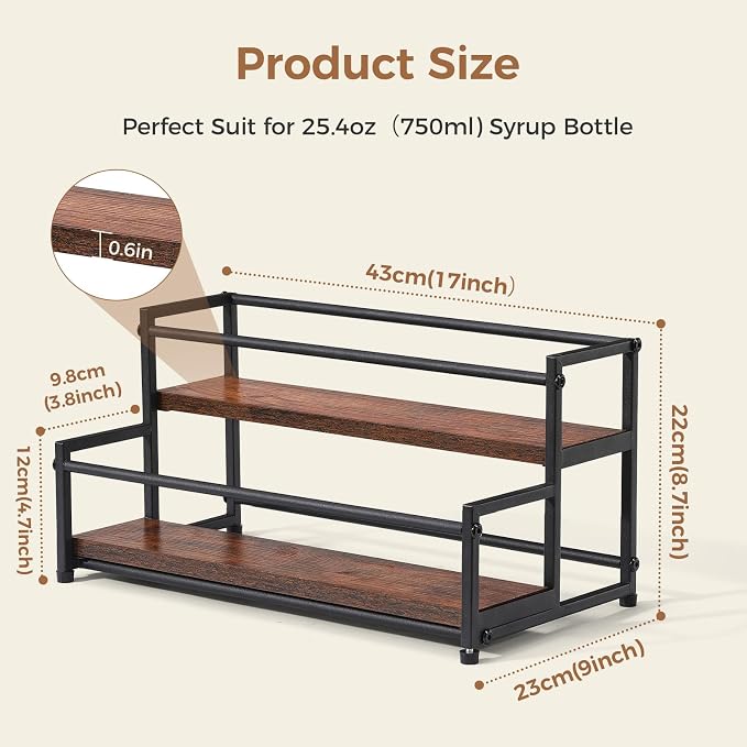 Coffee Syrup Rack Organizer, 2 Tier 10 Bottles Holder Stand for Bar | Coffee Syrup Liquor Bottle Display Shelf Bar Shelf Stand Countertop Rack for Syrup, Wine, Spice