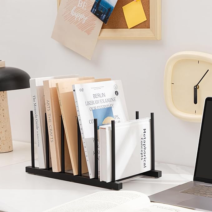 HBlife Black Desk File Organizer 5 Section Vertical File Sorter, 2 Pack Bamboo Binder & Folder Holder for Home, Office & School