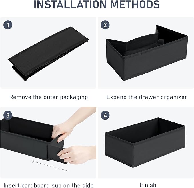 DIMJ Drawer Organizer Clothes - Underwear Organizer Small Closet and Storage Box Dresser Organizer,Drawer Dividers for Baby Clothes,Bra,Socks, Belt, Tie, Set of 6,Black