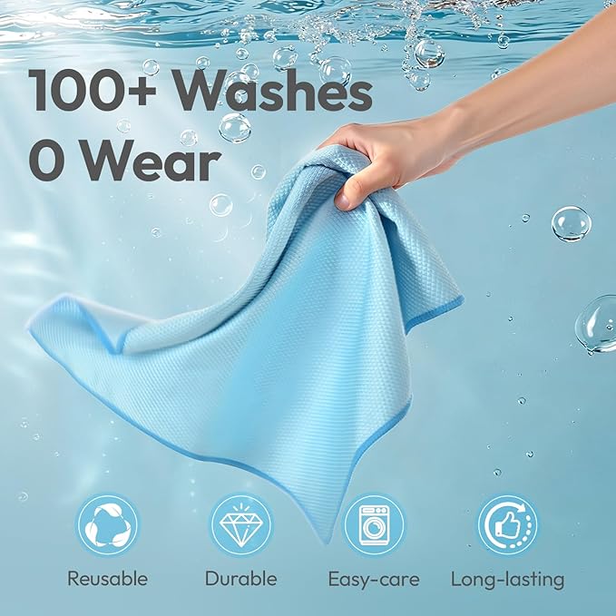 Microfiber Glass Cleaning Cloth 6 Pack, 15.5x15.5 Inch Blue Magic Cleaning Rags, Lint Free Streak Free Reusable Towels for Windows, Mirrors, Cars, Screens, Kitchen and Stainless Steel Surface