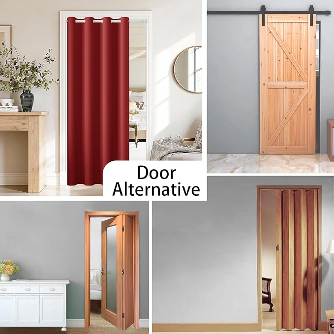 Vatge Magnetic Door Curtain with Rod, Closet Curtain for Open Closet, Temporary Door for Pantry and Hallway, 1 Panel, W42 x L80, Christmas Red