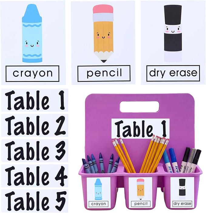 20pcs Teacher Toolbox Labels Classroom Caddy Labels Decoration Self-Adhesive Caddy Toolbox Sticker Crayon Pencil Dry Erase Organizer Pen Holder Tag for Preschool Back to School Table Decor(Black)