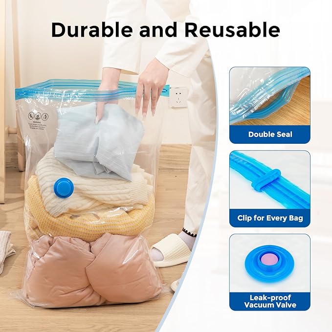 ETENWOLF 20 Pack Vacuum Storage Bags with Rechargeable Wireless Pump, Vacuum Seal Bags for Clothes and Travel, Space Saver Bags in Multiple Carry-On Sizes, Perfect for Luggage and Suitcases