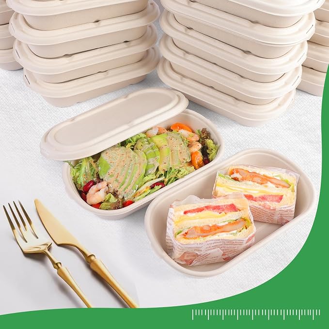50Pcs(24oz) Disposable Meal Prep Food Containers with Lids | Lunch Salads Microwaveable and Freezable Compostable Safe Non Plastic Food Storage，Biodegradable Take Out Food Bento Boxes.