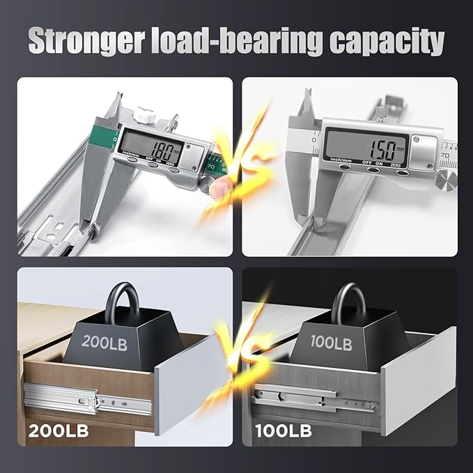 SLIDEWAY 200 Lbs Heavy Duty Drawer Slides 1 Pair 8 10 12 14 16 18 20 22 30 32 40 Inch Full Extension Ball Bearing Sliding Rails Cabinet Runners Tracks Tool Box Glides-10