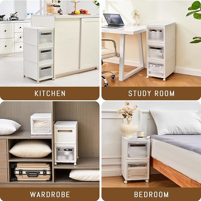 Shoe Box Shoe Storage Box Shoe Storage Organizer ，Under Bed Shoe Storage， With Wheels Stackable (White, 3 Pack)