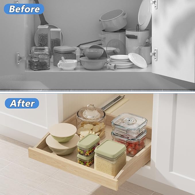 ROOMTEC Pull Out Cabinet Organizer with Soft Close, 19-1/2" W x 21" D, Pull Out Cabinet Drawer for Kitchen cabinets, Pull Out Cabinet Shelf, Finished, Bottom Assembly