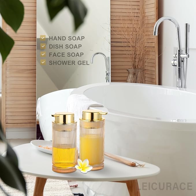 Glass Foam Soap Dispenser, Refillable Faming Dispenser with Gold Pump, Foam Hand Soap Dispenser for Bathroom Kitchen, Modern Home Bathroom Kitchen Decor （Foam Type/Gold）
