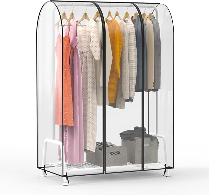 Zilink Clear Garment Rack Cover Clothes Rack Cover 43 in, Transparent | Waterproof, Dustproof, Breathable, 2 Durable Zippers, Clothing Rack Cover for Garment Rack (Rack Not Included)