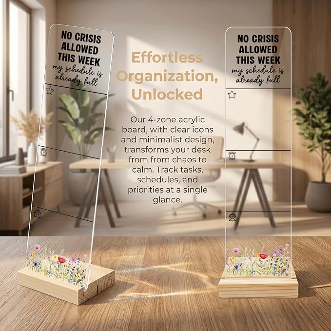 Sticky Notes Monitor Memo Board with Removable Wooden Base NO Crisis Allowed This Week Funny Office Quote Message Board Portable Sticky Note Holder Sarcastic Desk Decor