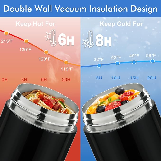 wiwens 12oz 2 Pack Insulated Food Jar Set for Kids Soup Thermo Hot Food Lunch Container Wide Mouth Leak Proof Stainless Steel Vacuum Bento Box for School Office Travel Outdoors