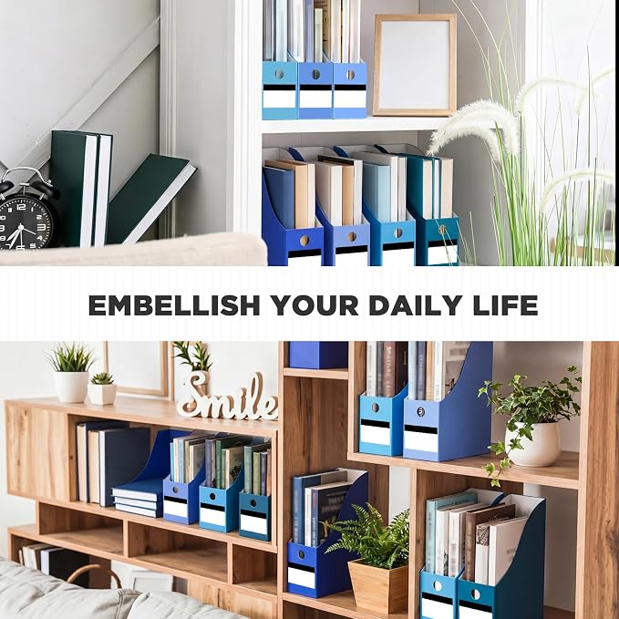 Jutom 48 Sets Cardboard Magazine Holders with Labels for Office,Blue