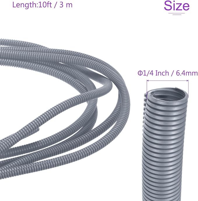 DMiotech 10ft Wire Loom Split Tubing 1/4 Inch(6.4mm) ID, Cord Protectors from Pet Flexible Conduit Cable Management for Office Home Garden, Gray