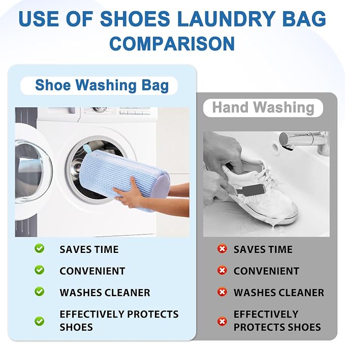 Aship Shoe Washing Machine Bag, Laundry Shoes Bag for Washer & Dryer - 2PC Reusable Shoe Cleaning Bag for Sneakers,Tennis Shoes, 360° Deep Cleaning With Self-locking Zipper for All Shoes Sizes - Blue