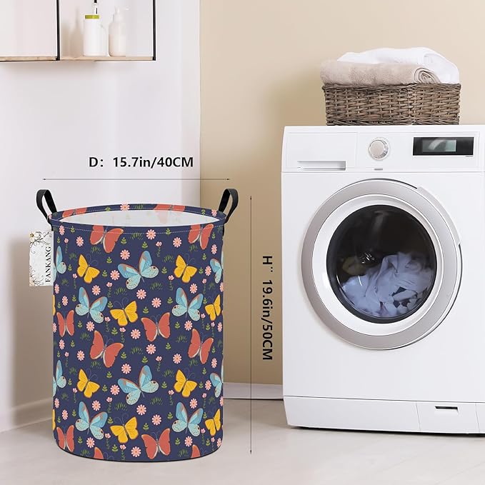 FANKANG Storage Basket, Nursery Hamper Canvas Laundry Basket Foldable with Waterproof PE Coating Large Storage Baskets for Kids Boys and Girls, Office, Bedroom, Clothes,Toys(Colorful Butterfly)