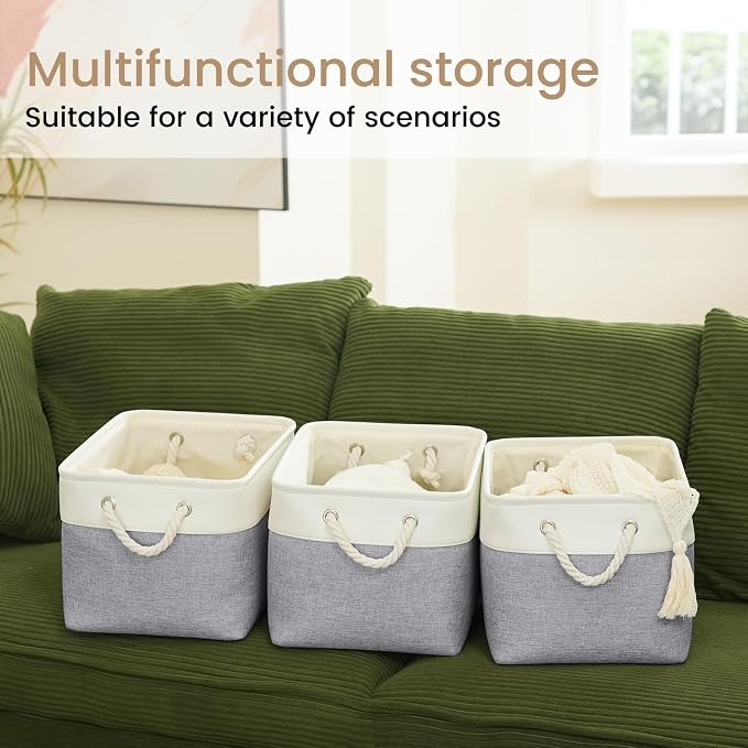 Large Storage Baskets- 15x11x10 inch Storage Bins for Shelves and Closet Organizing, Foldable Fabric Bin for Home Organization Clothes and Laundry (6-Pack, White&Gray)