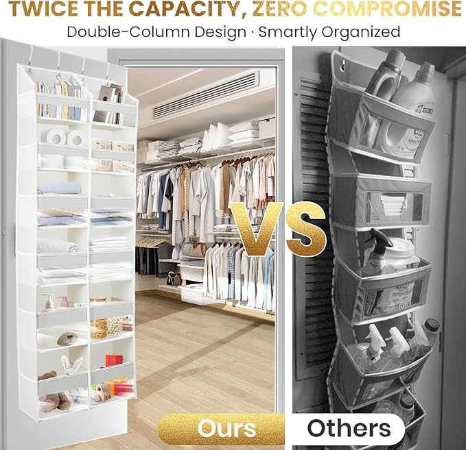 HOMELUX THEORY UPGRADED 6 Tiers Over The Door Organizer Hanging - 100D EXTRA THICK & 50lbs HUGE CAPACITY, 12 Side Mesh Pockets Over The Door Shoe Organizer, Hanging Closet Organizer (Transparent, XL)