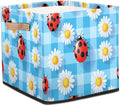 TropicalLife Flower Ladybugs Checkered Storage Cube, 13 Inch Fabric Cube Storage Organizer Bin for Shelves Clothes, Decorative Foldable Storage Boxes