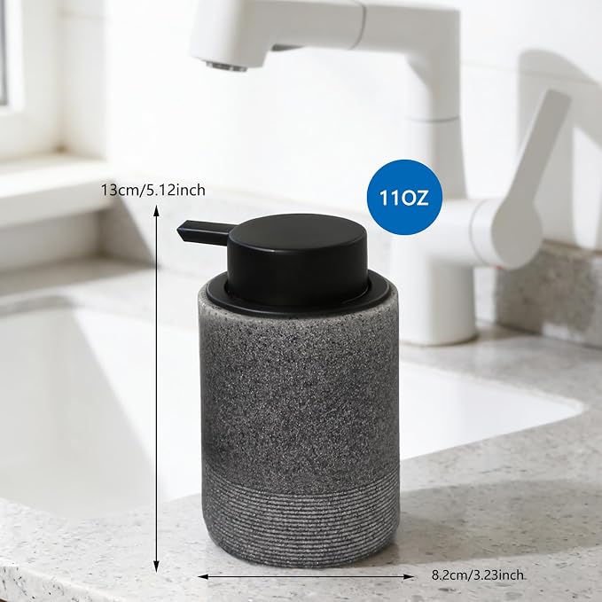 Resin Foaming Soap Dispenser, 11 OZ Bathroom & Kitchen Foam Soap Dispenser, Easy Press Pump, Refillable Hand Soap Dispenser, Modern Decor (Gray)