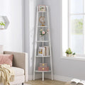 Hoctieon Corner Shelf, 5-Tier Corner Bookshelf, Rustic Ladder Shelf, Industrial Display Stand for Living Room, Kitchen, Home Office, Balcony, Small Space, Metal Frame, White