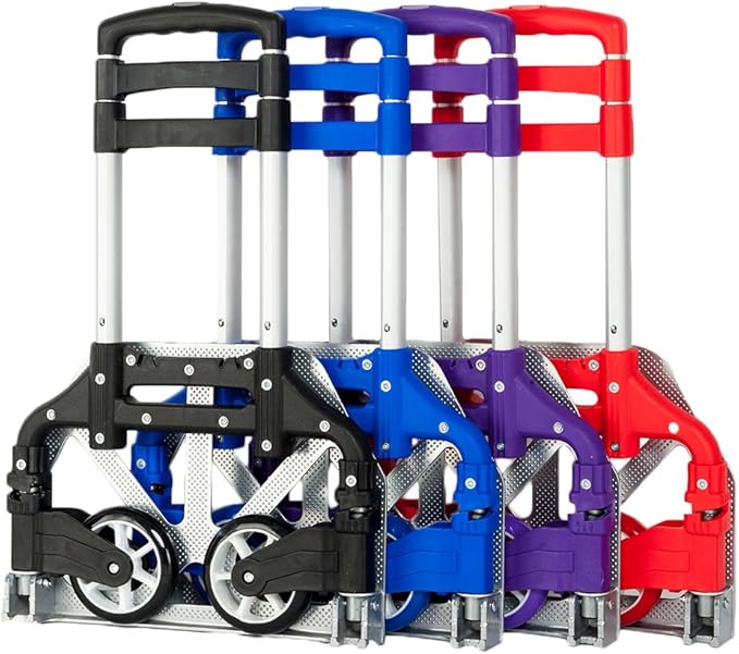 Folding Hand Truck Dolly, 200 lbs Capacity Dolly Cart, Aluminum Portable Foldable Hand Cart with Retractable Handle, Ideal for Shoping, Office, Travel, Moving, Purple