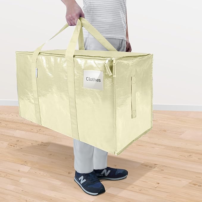 TICONN 2 Pack Extra Large Moving Bags Heavy Duty with Zippers & Carrying Handles, Durable Storage Bags Moving Boxes for Closet Organizers and Storage (2 Pack, Cream)