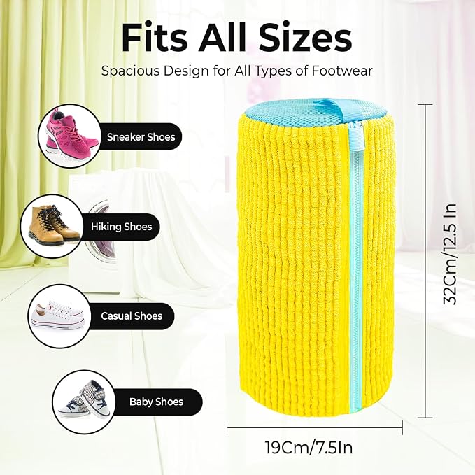 2PCS Shoe Washing Machine Bag with Pair of Shoes Tree and 4 Deodorizer Balls, Durable Zipper Reusable Shoe Washing Bag with 20000+ Fluffy Fiber Lining For 360° Cleaning for Sneakers