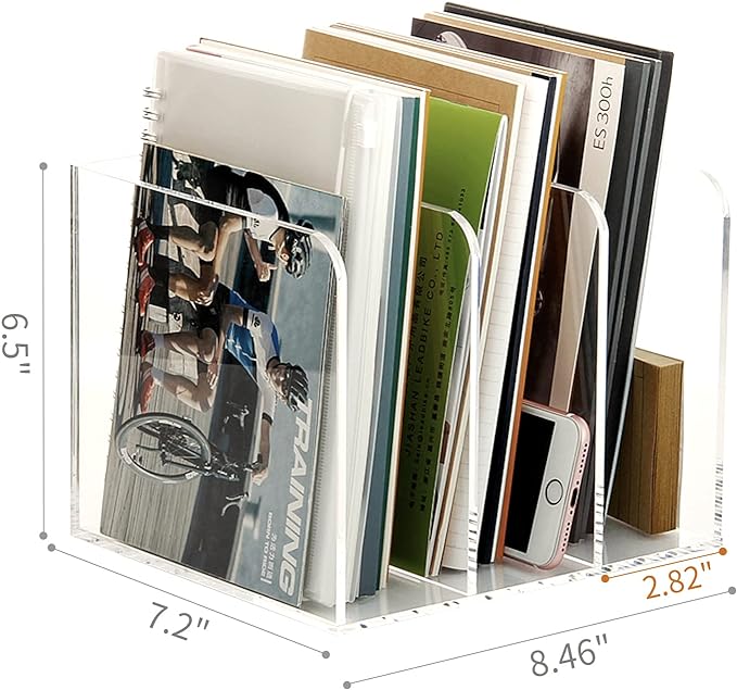 Magazine Holder, Clear Acrylic Magazine Rack, File Organizer for Office Desk, Book Organizer,-One-Piece-3 Vertical spaces,1 pack (B5)……