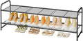 2 Tier Shoe Rack for Closet, 44 Inch Extra Wide Shoe Storage Organizer for Shelves, Heavy Duty Metal, Easy Assembly, Black