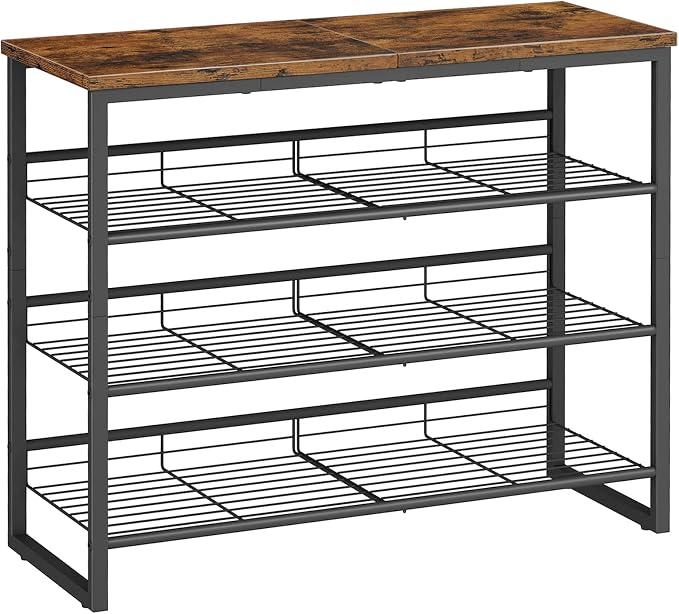HOOBRO Shoe Rack, 4 Tier Shoe Organizer for Front Door Entrance, Shoe Shelf with Adjustable Tilt Angle, Holds 12-16 Pairs, for Entryway, Garage, Closet, Rustic Brown and Black BF09XJ01