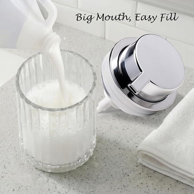 Amolliar Foaming Soap Dispenser, Plastic Pump Clear Glass Soap Dispenser, 8OZ Refillable Hand Soap Dispenser for Bathroom, Kitchen, Bath, Soap Pump Bottle for Liquid or Lotion Dispenser(Silver 1 Pack)