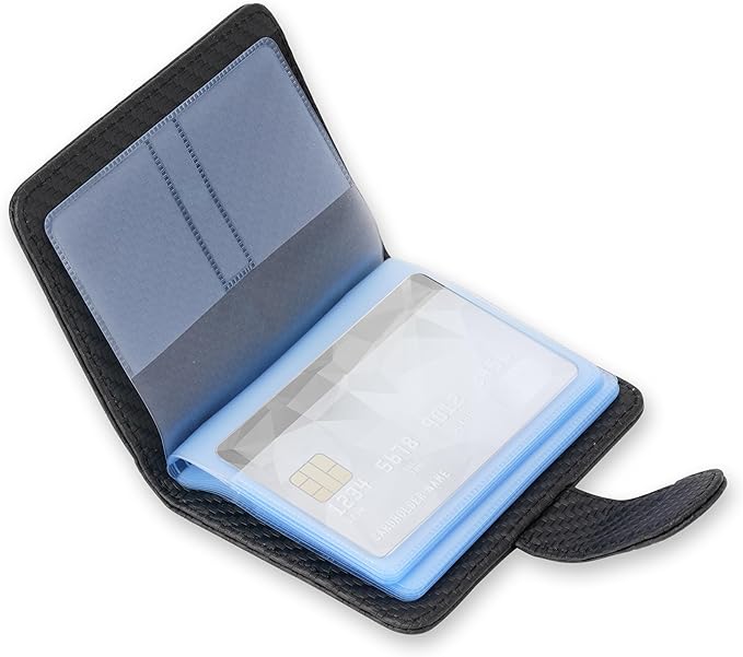 Wisdompro Slim Leather Credit Card Holder, Vertical Microfiber Black | RFID Blocking Wallet Debit Card Protector, Organizer Case, Card Case, 20 Card & 7 Memory Card Slots, with Magnetic Closure