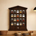 Vintage Farmhouse Wooden Spice Rack Wall Mount – 4-Tier Rustic Kitchen Organizer with Drawer, Holds 24 Small Spice Jars, Decorative Wall Storage Shelf (Dark Brown)