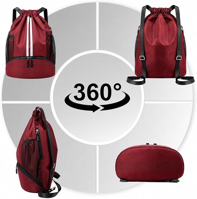 Hoedia Sports Drawstring Backpack - Swim Gym Bag for Women and Men | String Bag with Shoes Compartment and Wet Proof Pocket, Adjustable Wider Shoulder Strap, For Soccer, Basketabll, Volleyball