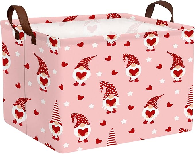 Valentine's Day Basket for Gifts Empty Cute Heart Large Gift Basket Decorative Storage Bin for Kid and Baby Room Décor (Pink Dwarf Love)