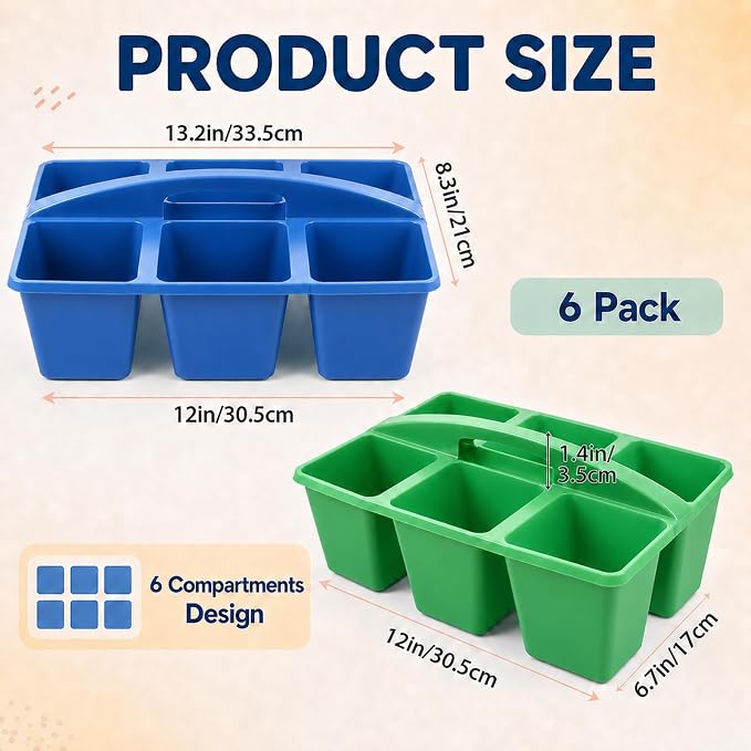 gisgfim 6 Pack Plastic Classroom Caddy with 6-Compartments Plastic Storage Caddies with Handle 6 Compartments Table Caddy Organizer Versatile Table Caddies for Classroom Office Storage, Rainbow Color