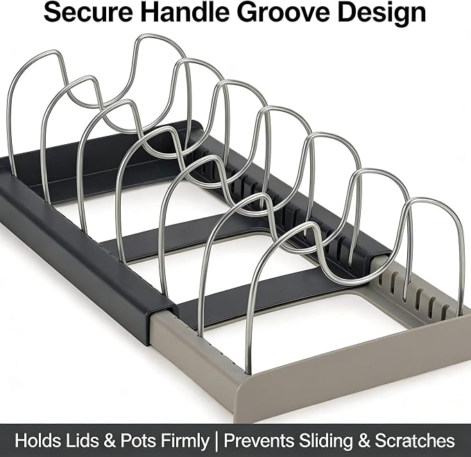Pan Lid Organizer Inside Cabinet Expandable 12-22 Inch Kitchen Organizer Rack with 7 Dividers For Pot lid, cookware, baking pans and cutting boards