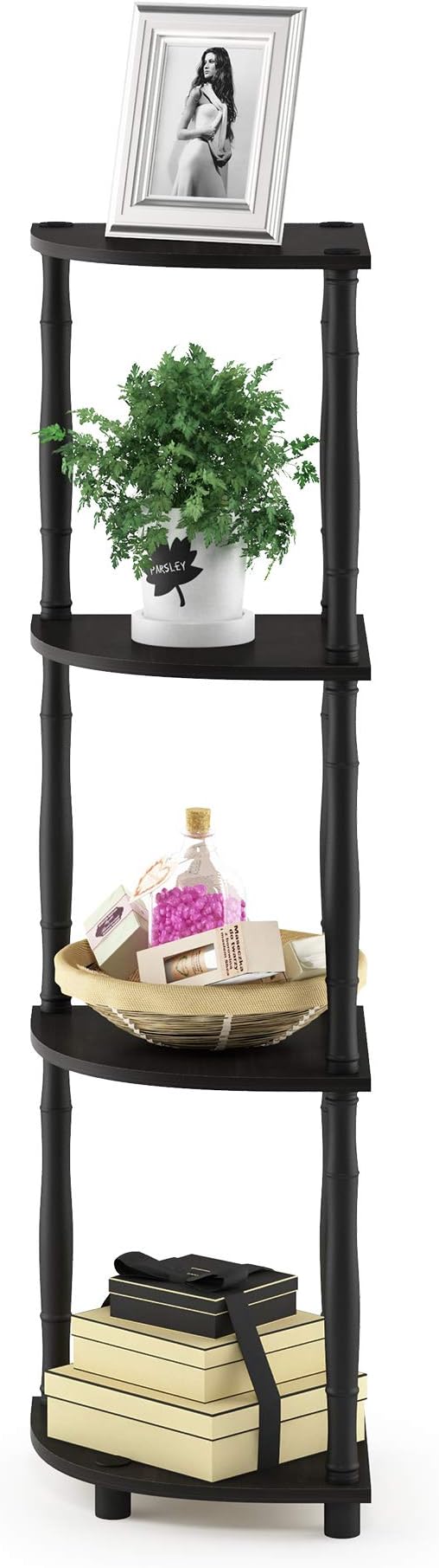 Furinno Turn-N-Tube 4-Tier Corner Display Rack Multipurpose Shelving Unit with Classic Tubes, Espresso/Black, 18114EX/BK, Espresso/Black Classic Tube