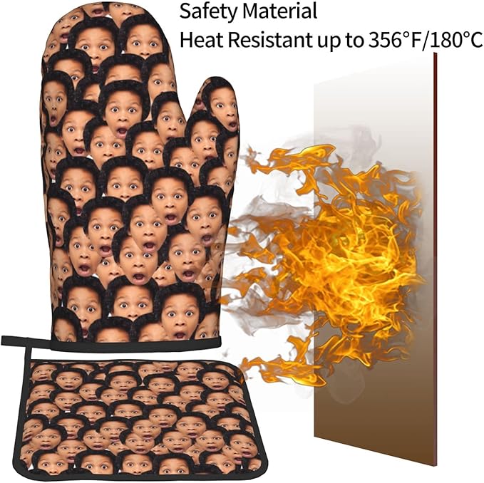 Custom Oven Mitts and Pot Holders Personalized with Your Face, Baking Gifts for Women for Kitchen Cooking, BBQ, Grillin-Style1, 1 Oven Mitts+ 1 Pot Holders