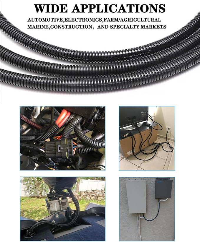 1/2 Inch Wire Loom Split Tubing - 10 ft Cord Protector Electric Wires Covers, Automotive Wire Flexible Conduit, Plastic Wire Cover