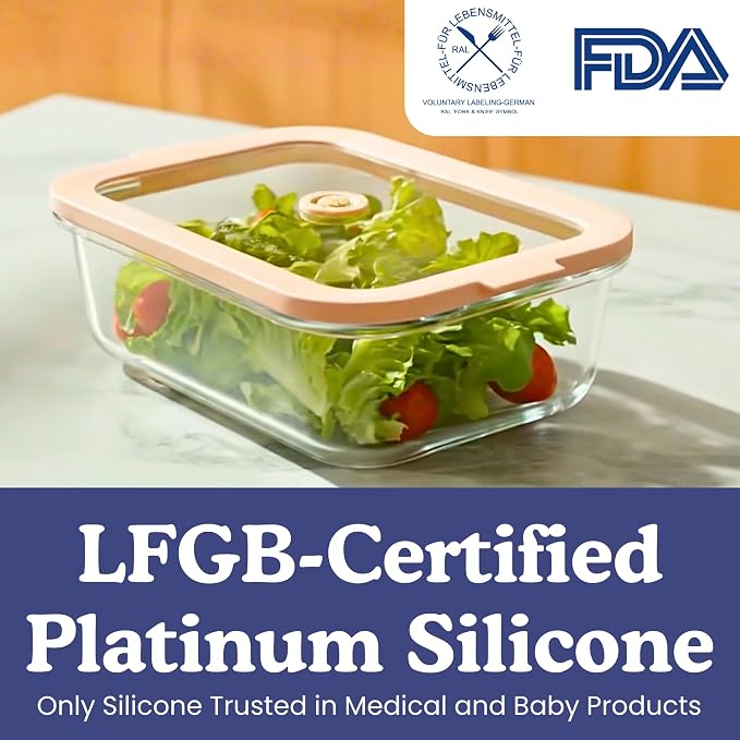 Non-Toxic Glass Food Containers with Lids, 4-Pack, 21 oz, Airtight, Beige | Plastic & BPA free. Glass body, glass lid & platinum silicone seal. Airtight & leakproof. Freezer & microwave safe.
