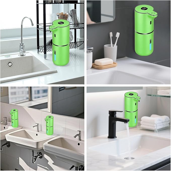 OHIFAST Automatic Liquid Soap Dispenser Touchless, USB Rechargeable Smart Hand Soap Dispenser, 6-Level Adjustable, 12.8oz/380mL Wall Mounted for Bathroom Kitchen Accessories Dish Soap-Green