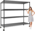 4-Tiers Storage Shelves 73" H Heavy Duty Metal Shelving with Wheels, 2640LBS Load Wire Shelving Rack Garage Shelves for Pantry Kitchen Industrial Warehouse Office, 59" W x 23.9" D