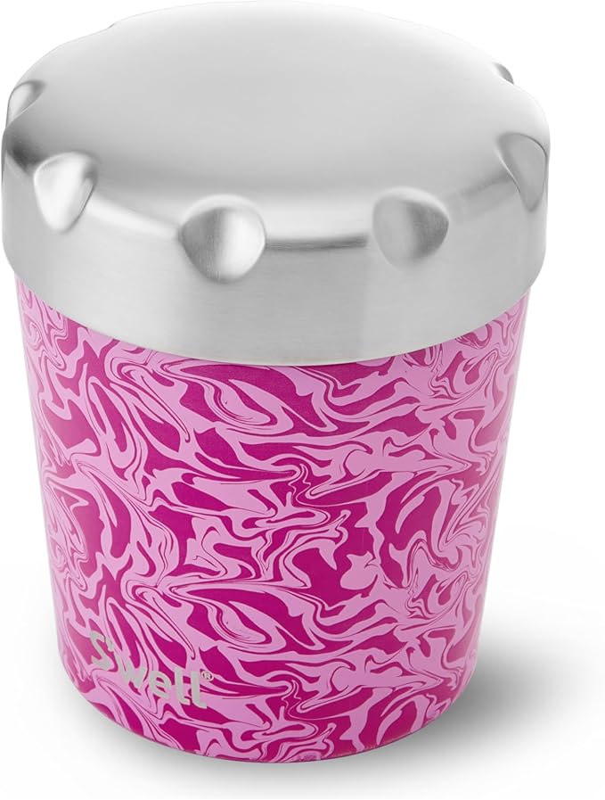 S'well Stainless Steel Ice Cream Chiller, 16oz, Strawberry Swirl, Triple Layered Vacuum Insulated Container Keeps Ice Cream Frozen For Up To Four Hours, BPA Free