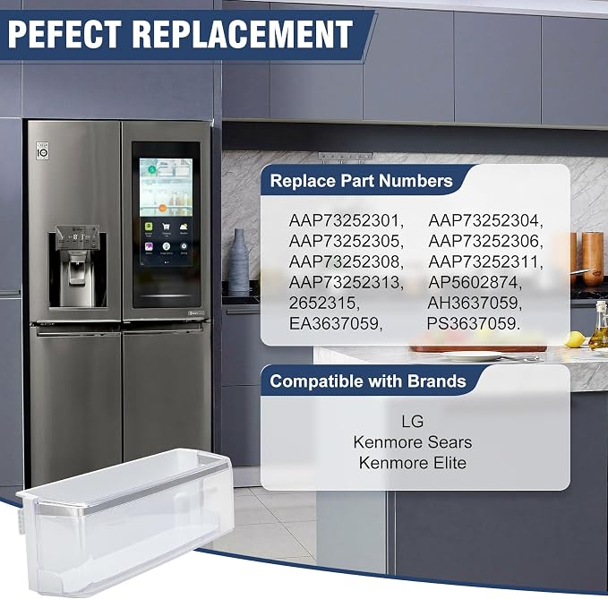 Upgrade AAP73252302 Refrigerator Door Shelf Bin (Left) Compatible with LG, Kenmore Sears Refrigerator Door Parts Replace AP5602874, AAP73252311, AAP73252306, 2652315, AAP73252305, AH3637059, EA3637059