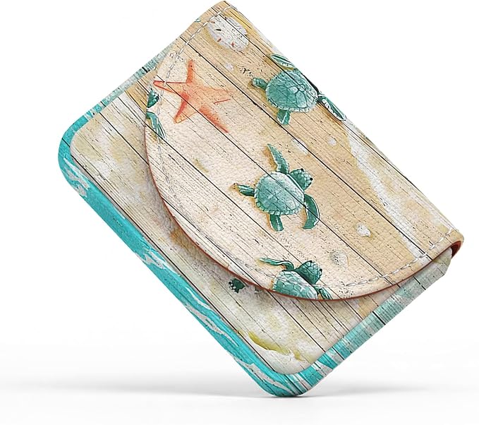 Business Card Holder，PU Leather Business Card Case Wallet Sea Turtle-2 | Pocket Travel Name Card Case for Men and Women Gift，Portable Magnetic Business Card Carrier for Purse