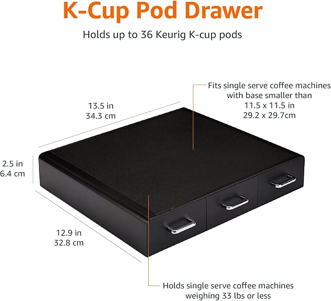 Amazon Basics K-Cup Compatible Coffee Pod Storage Drawer, 3 Easy-Open Drawers, 36 Pod Capacity, Black (Pack of 6)