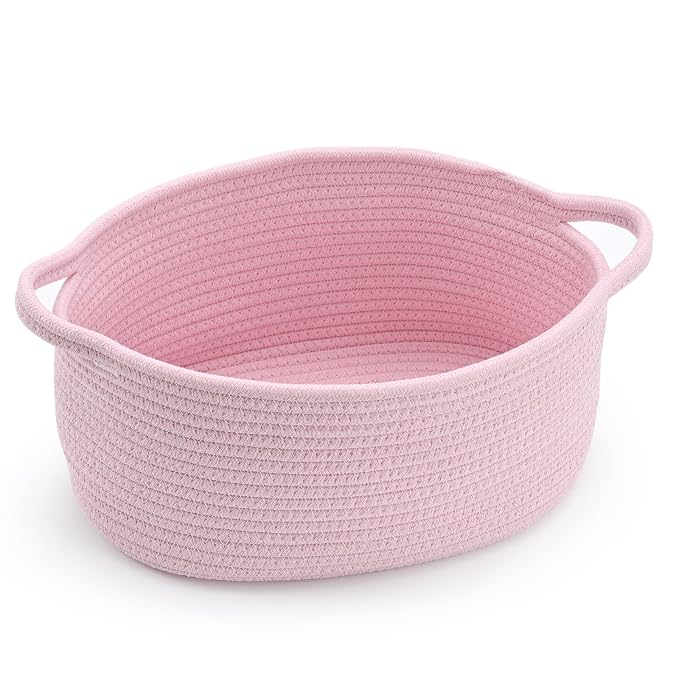 Happyiren Pink Basket – Cute Basket for Girl Women, Perfect for Valentines Day, Baby Shower, Birthdays – Empty Basket for Gifts, Burr, Storage, Nursery, 13 x 8 x 6 inches