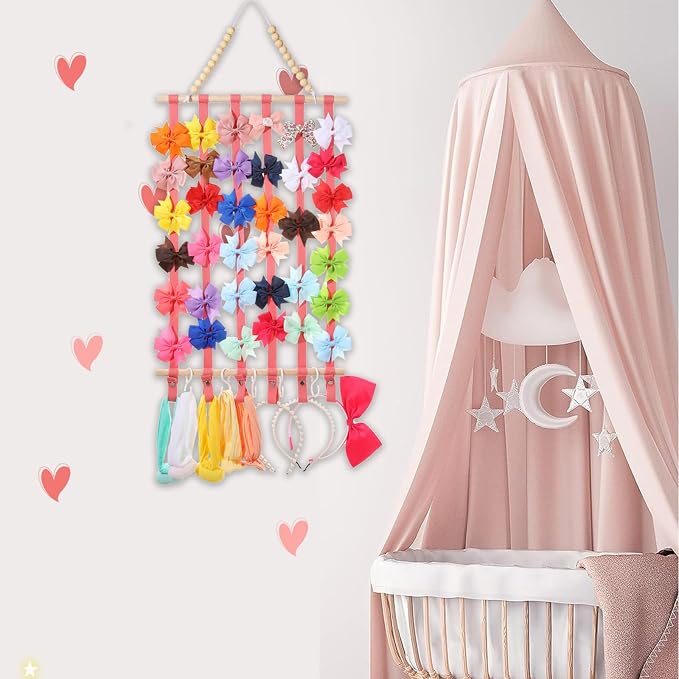 YOcity Bow Holder for Girls Hair Bows Hair Bow Organizer,Baby Headband Holder for Girls Hair Accessories Display Wall Door Closet Decor for Nursery Baby Toddler Room Pink